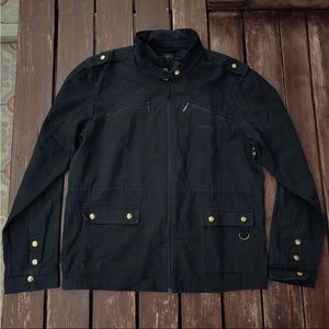 Y2K Adidas Originals 2008 Vintage Military Style Black Gold Cotton Jacket VTG L